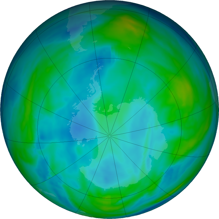 Antarctic ozone map for 03 June 2021